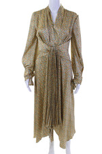 Usado, Vestido maxi feminino Acler estampa abstrata plissado gola V manga longa amarelo tamanho 4 comprar usado  Enviando para Brazil