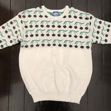 Pulôver de malha vintage feminino regata branco azul cereja tamanho grande poli/algodão comprar usado  Enviando para Brazil