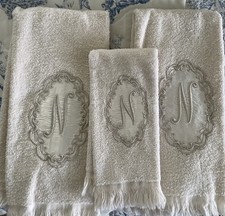 Conjunto de 3 peças de toalha canhão vintage 2 mãos 1 pano de lavagem bordado floral monograma "N" comprar usado  Enviando para Brazil
