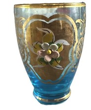 Vidro decorativo vintage boêmio azul floral arte Itália pintado à mão, usado comprar usado  Enviando para Brazil