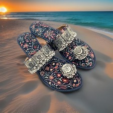 Sandálias sem salto artesanal estampadas sapatos enfeitados com joias tamanho 10, usado comprar usado  Enviando para Brazil