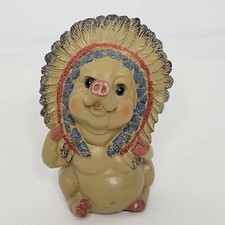 Estatueta de porco chefe indígena nativo americano vintage de resina 4,5" x 2,5" comprar usado  Enviando para Brazil