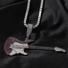 Pingente masculino redondo de guitarra musical moissanita real folheado a ouro branco 14K 2,50 ct, usado comprar usado  Enviando para Brazil