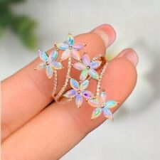 2 Ct Marquise Cut Simulado Opala Cluster Anel De Acabamento De Ouro Rosé 925 Prata comprar usado  Enviando para Brazil