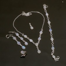 Juego de joyas hechas a mano de plata 925 con piedras preciosas de luna arco iris segunda mano  Embacar hacia Mexico
