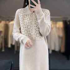 Suéter de cashmere gola vestido de malha feminino longo suéter saia solto vestido fino comprar usado  Enviando para Brazil