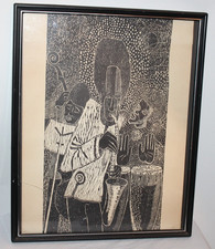 Usado, Arte emoldurada vintage xilogravura músicos de jazz preto bateria baixo sax comprar usado  Enviando para Brazil