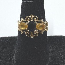 Anel vitoriano ouro amarelo 14K topázio azul com detalhes em safira amarela tamanho 7.-4,07g comprar usado  Enviando para Brazil