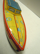 Vintage 1950's Grande Tin Windup Peggy Jane Cabin Cruiser Boat por J.Chein. FUNCIONA comprar usado Vintage 1950's Grande Tin Windup Peggy Jane Cabin Cruiser Boat por J.Chein. FUNCIONA comprar usado  Enviando para Brazil