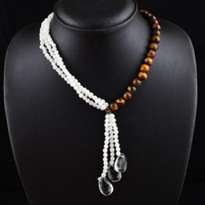 Lindo colar de contas de quartzo branco 275 cts pedra da lua, olho de tigre e AK 22 E544 comprar usado  Enviando para Brazil