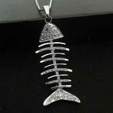 Pingente de osso de peixe diamante corte redondo 4 quilates criado em laboratório folheado a ouro branco 14k  comprar usado  Enviando para Brazil