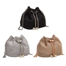 Bolsa satchel feminina brilhante cor sólida strass cordão jantar festa comprar usado  Enviando para Brazil