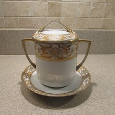 Recipiente de leite condensado Nippon com tampa e pires decoração acabamento dourado pesado comprar usado  Enviando para Brazil