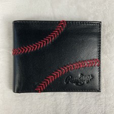 Carteira de couro genuíno Rawlings ponto de beisebol dobrável preta vermelha NOVA não usada comprar usado  Enviando para Brazil