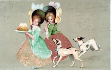 Cartão postal Two Dogs Seguindo Duas Meninas Carregando Pudim - 1910 comprar usado  Enviando para Brazil