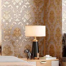 Rolo de papel de parede PVC texturizado em relevo fosco luxo damasco dourado 10M comprar usado  Enviando para Brazil