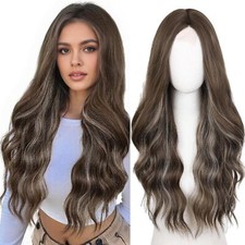 Peruca de cabelo humano 22 polegadas marrom com destaques loiros ondulada 13x4 frente de renda comprar usado  Enviando para Brazil