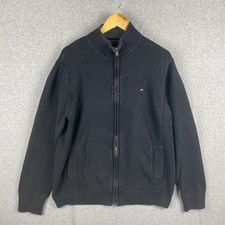 Suéter masculino Tommy Hilfiger XL preto com zíper completo malha jumper algodão pesado comprar usado  Enviando para Brazil