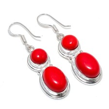 Brinco de prata esterlina 925 feito à mão com pedra preciosa de coral vermelho tamanho 1,8", usado comprar usado  Enviando para Brazil