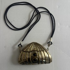 Bolsa de ombro antiga de latão com concha de metal fecho de alça de corda comprar usado  Enviando para Brazil