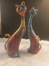 Pintura a óleo estilo escandanviano casal de gatos 10" figuras ouro acento gatos felizes em excelente estado usado comprar usado  Enviando para Brazil