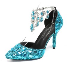 Novos sapatos femininos salto alto pontudo diamantes cristal sapatos de casamento sapatos individuais comprar usado  Enviando para Brazil
