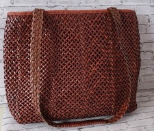 Bolsa de ombro vintage anos 90 Talbots couro marrom tecido trançado alças duplas boho, usado comprar usado  Enviando para Brazil