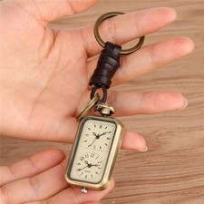 Usado, Chaveiro Steampunk duplo fuso horário retangular quartzo analógico relógio de bolso presente de Natal comprar usado  Enviando para Brazil