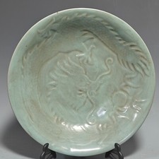 Usado, 14,3" antiga canção antiga dinastia ru forno porcelana esmalte ciano placa de dragão enrolado comprar usado  Enviando para Brazil