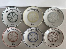 6 pratos de lanche Lourioux França meados do século design de raio de roda frases francesas, usado comprar usado  Enviando para Brazil