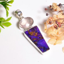 Viola Rame Turchese Quarzo Rosa Handmade 925 Pendente Argento 2.1 " RG12354 comprar usado  Enviando para Brazil