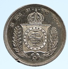 1863 Brasil Antigo Casaco Brasileira-de-Braços Genuíno Moeda De Prata 500 Reis i96233 comprar usado  Enviando para Brazil