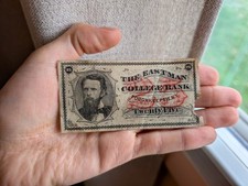 Nota de moeda de 25 centavos antiga de 1800 Eastman College Bank Poughkeepsie, Nova York comprar usado  Enviando para Brazil