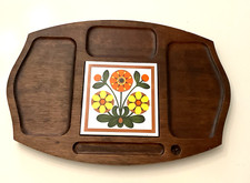 Bandeja de queijo de madeira vintage 1970 MCM placa de charcutaria telha cerâmica seccionada em excelente estado usado comprar usado  Enviando para Brazil