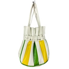 Bolsa tote vintage listrada Y2K plissada branca amarela verde retrô comprar usado  Enviando para Brazil