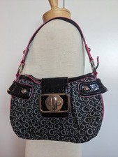 Bolsa de ombro vintage Y2K Guess logotipo preto rosa patenteado zíper bolsa superior baguete ✨ comprar usado  Enviando para Brazil