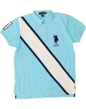 Camisa polo masculina slim fit gráfica US ASSN algodão listrado azul GG DD32 comprar usado  Enviando para Brazil