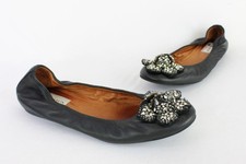Sapato plano Lanvin couro preto flor cristal balé 39 1/2 9.5 comprar usado  Enviando para Brazil
