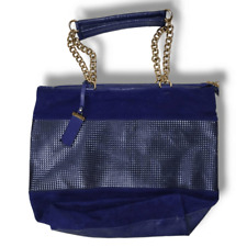 Bolsa grande Arezzo couro azul corrente dourada alça de transporte zíper fecho superior bolsos comprar usado  Enviando para Brazil