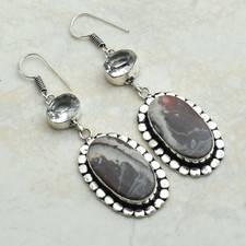 Brincos pendurados de gota de pedra preciosa topázio branco ágata renda louca 2,4" AE-41441 comprar usado  Enviando para Brazil