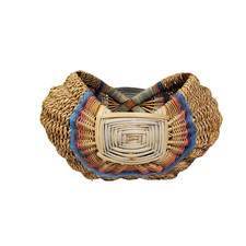 Cesta de hilo de mimbre trenzada 11" almacenamiento hojas de palma redonda bulbosa segunda mano  Embacar hacia Mexico