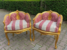 Par de Cadeiras Bergere Estilo Francês Luís XVI Esculpidas à Mão Folha de Ouro Vintage Elegante comprar usado  Enviando para Brazil