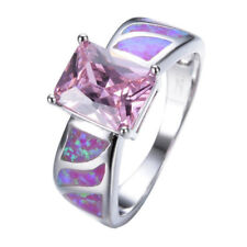 Anel feminino folheado a platina com pedra preciosa kunzita opala fogo rosa corte quadrado tamanho 6-10 comprar usado  Enviando para Brazil