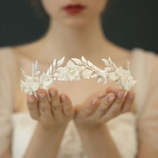 Usado, Tiara de formatura 3,5 cm de largura feita à mão flor cerâmica festa de casamento concurso faixa de cabeça Cr comprar usado  Enviando para Brazil