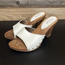 Usado, Tamanco BONGO Vintage Y2K Couro Branco Estilo Doces Salto de Madeira Biqueira Aberta Mules 9 comprar usado  Enviando para Brazil