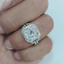 Anillo de boda de diamantes de corte redondo y cojín creado en laboratorio de 7 quilates enchapado en oro blanco de 14 quilates segunda mano  Embacar hacia Mexico