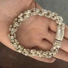 Joias masculinas antigas chinesas tibetan coleção caveira esculpida à mão pulseira da sorte comprar usado  Enviando para Brazil