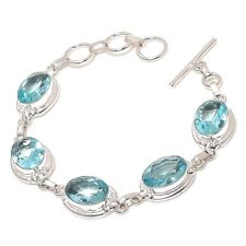 Pulseira de prata esterlina 925 feita à mão com água-marinha tamanho 7-8" comprar usado  Enviando para Brazil