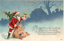 Usado, Cartão postal de Natal colorido vintage 1923 Papai Noel, boneca, saco de brinquedo, árvore decorada comprar usado  Enviando para Brazil