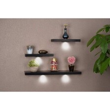 Prateleiras flutuantes de madeira SkyMall, prateleiras de parede com luzes LED (conjunto de 3) - Preto comprar usado  Enviando para Brazil